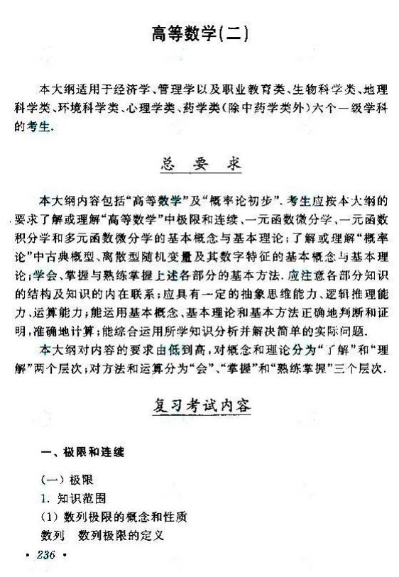 貴州成人高考專升本高等數(shù)學(xué)考試大綱