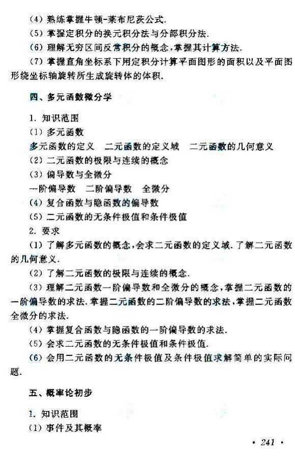 貴州成人高考專升本高等數(shù)學(xué)考試大綱